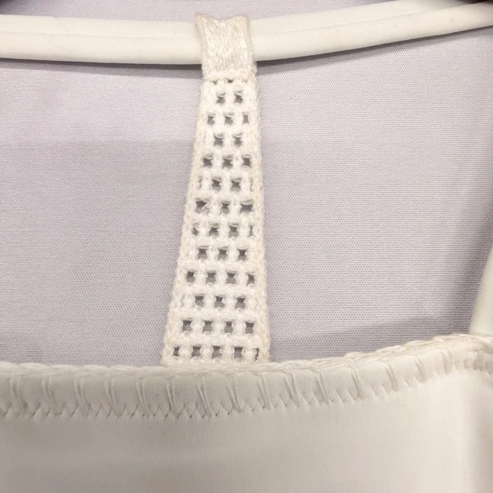Victorias Secret High Neck Cutout One Piece Swimsuit White XL Crochet Back NEW